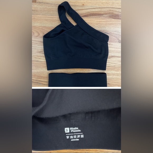 Like new! 2-piece black spandex workout set ribbed crop top - Picture 2 of 3